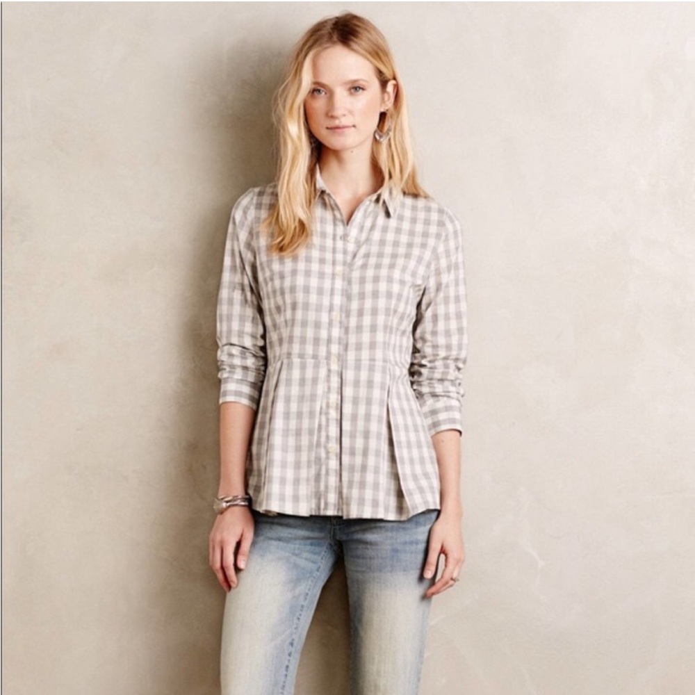 Anthropologie 11 1 Tylho Gingham Peplum Button Down Shirt Women’s Top Small